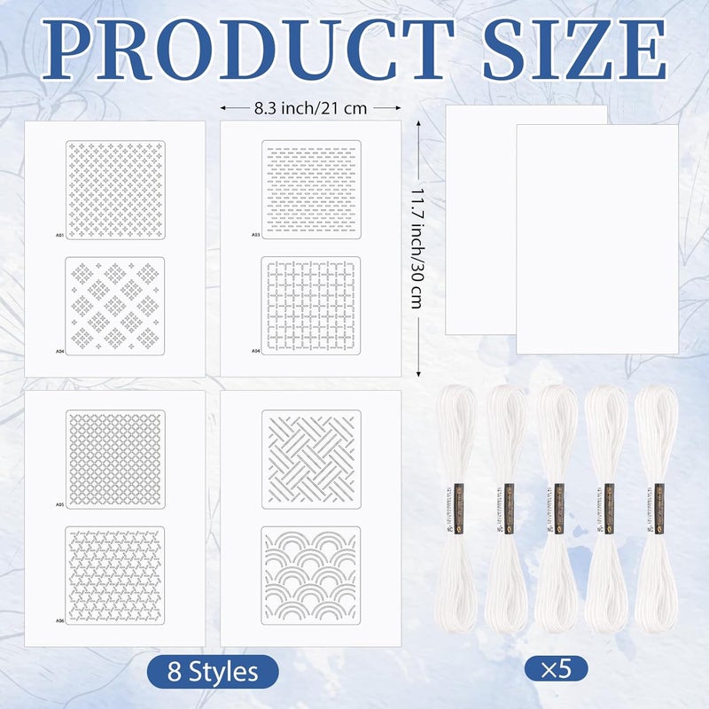 Booson 28 Pcs Sashiko Thread Kit Sashiko Needles Denim Fabric Embroidery Patterns Thimble Water Soluble Embroidery Kit for Sewing Hand Quilting Mending Supplies - Image 2
